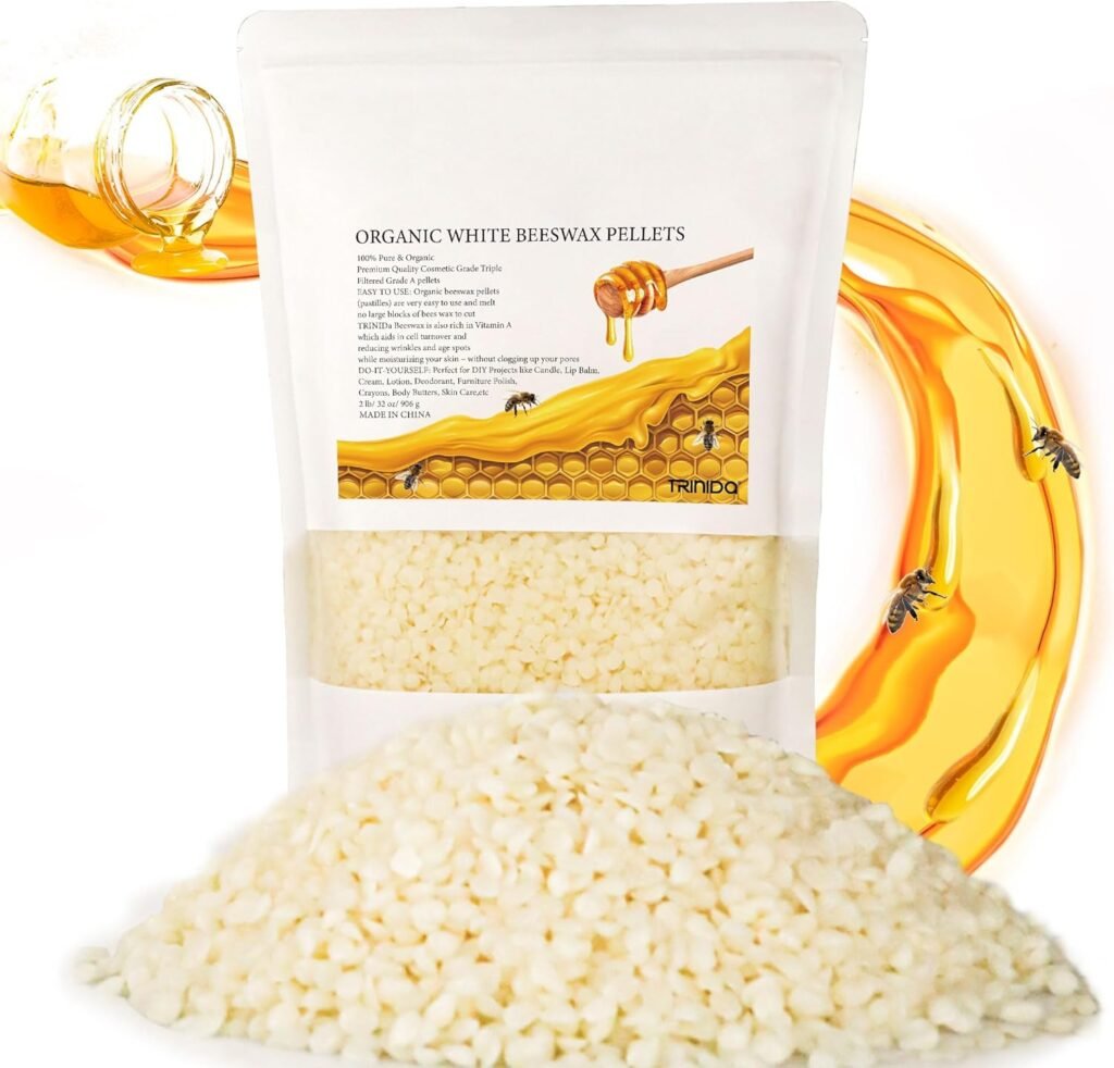 TRINIDa Beeswax Pellets 2LB(32 oz), Organic White Bees Wax for DIY Candles, Beeswax for Candle Making, Skin, Body, Face, and Hair Care, Lotions, DIY Creams, Lip Balm and Soap Making Supplies