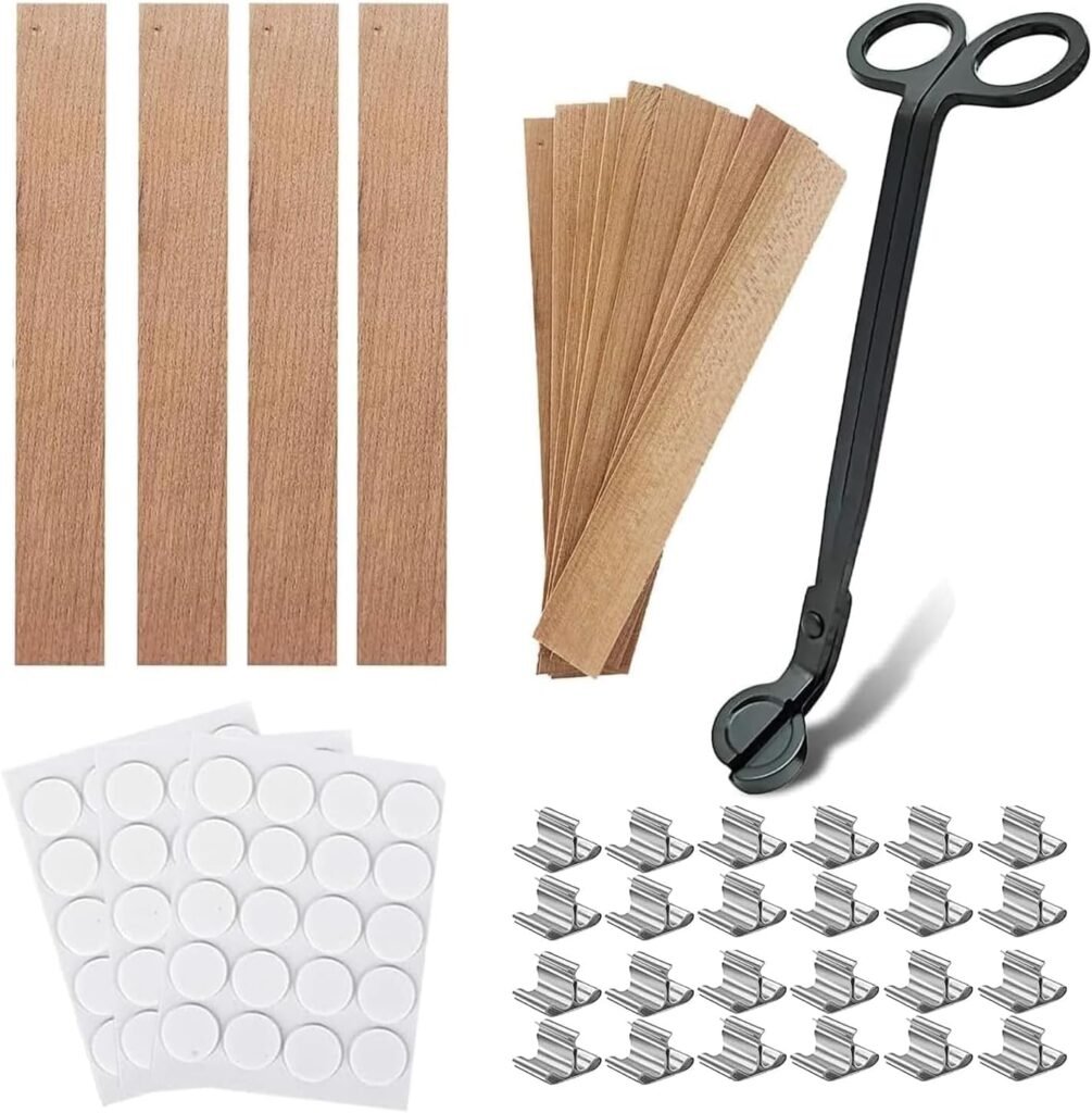Wooden Candle Wicks with Wick Trimmer Cutter Crackling Candle Wicks kit 5.1 X 0.5 Inch Natural Candle Wood Wicks with Stand Candle Cores for DIY Candle Making Craft