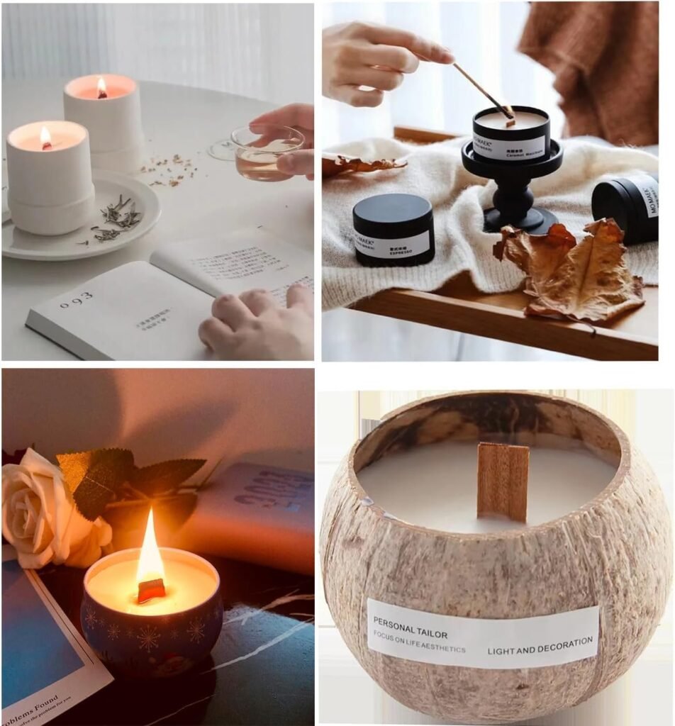 Wooden Candle Wicks with Wick Trimmer Cutter Crackling Candle Wicks kit 5.1 X 0.5 Inch Natural Candle Wood Wicks with Stand Candle Cores for DIY Candle Making Craft