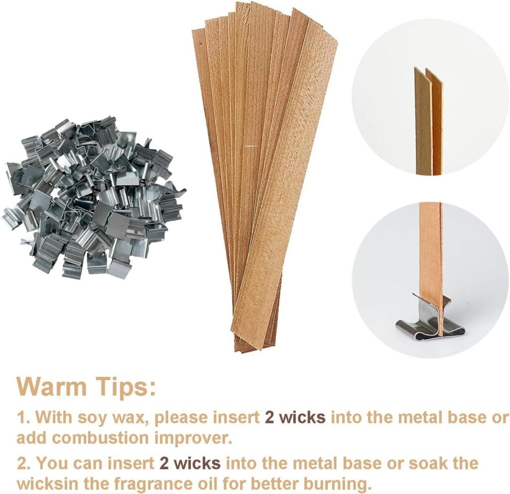 Wooden Candle Wicks with Wick Trimmer Cutter Crackling Candle Wicks kit 5.1 X 0.5 Inch Natural Candle Wood Wicks with Stand Candle Cores for DIY Candle Making Craft