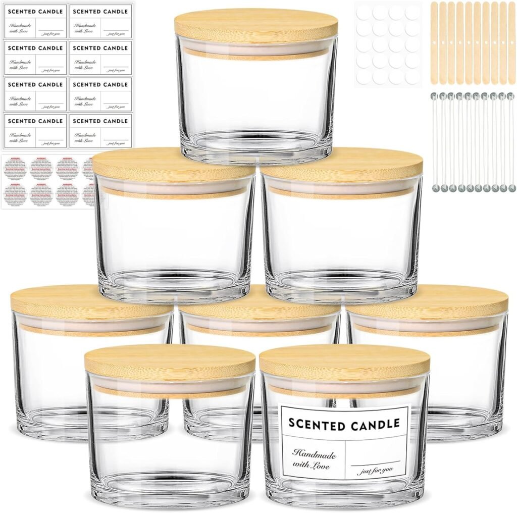 12oz Candle Jars for Making Candles, 8 Pack Large Clear Glass Empty Candle Jars with Bamboo Lids and Wick Kit, Multiple Wicks Wide Mouth Candle Container Bulk, Ideal for Candle Business 12oz Candle Jars for Making Candles, 8 Pack Large Clear Glass Empty Candle Jars with Bamboo Lids and Wick Kit, Multiple Wicks Wide Mouth Candle Container Bulk, Ideal for Candle Business