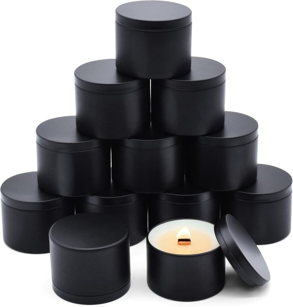 48-Pack Candle Jars, 24pcs 8oz + 24pcs 4oz Candle tins with Metal Wood-Grain Printing Lids, Empty Candle Jars for Making Candles Bulk Candle Containers-Black 48-Pack Candle Jars, 24pcs 8oz + 24pcs 4oz Candle tins with Metal Wood-Grain Printing Lids, Empty Candle Jars for Making Candles Bulk Candle Containers-Black