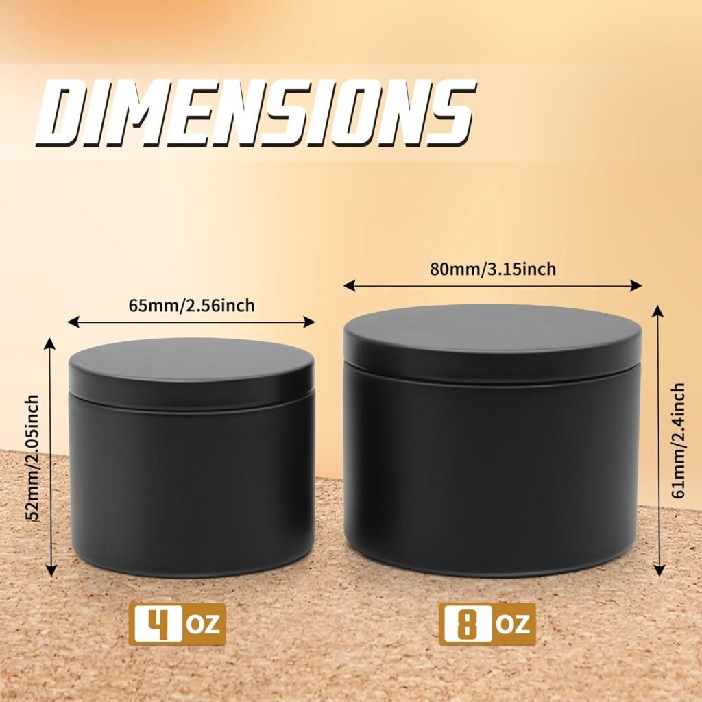 48-Pack Candle Jars, 24pcs 8oz + 24pcs 4oz Candle tins with Metal Wood-Grain Printing Lids, Empty Candle Jars for Making Candles Bulk Candle Containers-Black 48-Pack Candle Jars, 24pcs 8oz + 24pcs 4oz Candle tins with Metal Wood-Grain Printing Lids, Empty Candle Jars for Making Candles Bulk Candle Containers-Black