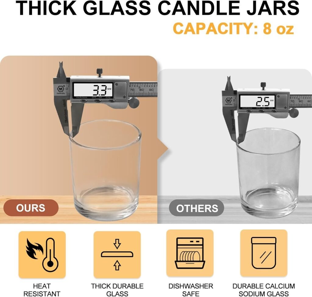 8 OZ Thick Candle Jars for Making Candles 15 Pcs, Clear Empty Jars with Wood Lids for Candle Making, Sample Container