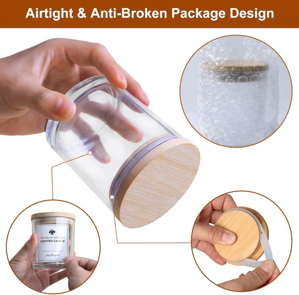 CONNOO 12Pack 10 OZ Clear Glass Candle Jars with Bamboo Lids for Making Candles, Large Size Empty Candle Tins with Wooden Lids, Bulk Clean Candle Containers - Dishwasher Safe CONNOO 12Pack 10 OZ Clear Glass Candle Jars with Bamboo Lids for Making Candles, Large Size Empty Candle Tins with Wooden Lids, Bulk Clean Candle Containers - Dishwasher Safe