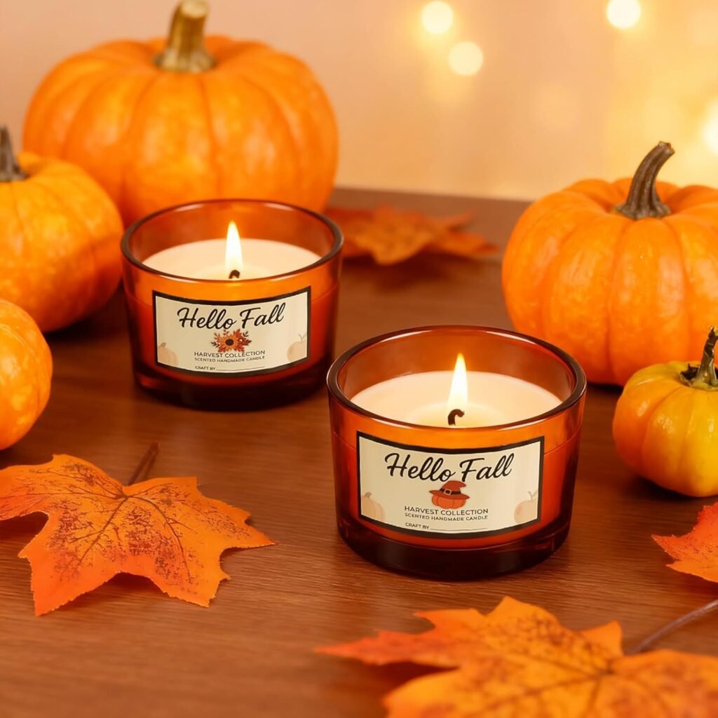 CONNOO 15 Pack 4oz Fall Glass Candle Jars with Bamboo Lids for Making Candles, Bulk Small Wide Mouth Glass Containers with Wick Kit for Candle Making, Ideal for DIY  Candle Business