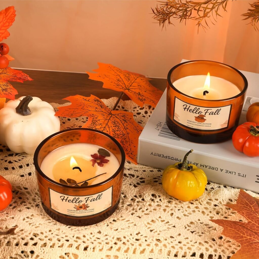 CONNOO 15 Pack 4oz Fall Glass Candle Jars with Bamboo Lids for Making Candles, Bulk Small Wide Mouth Glass Containers with Wick Kit for Candle Making, Ideal for DIY  Candle Business