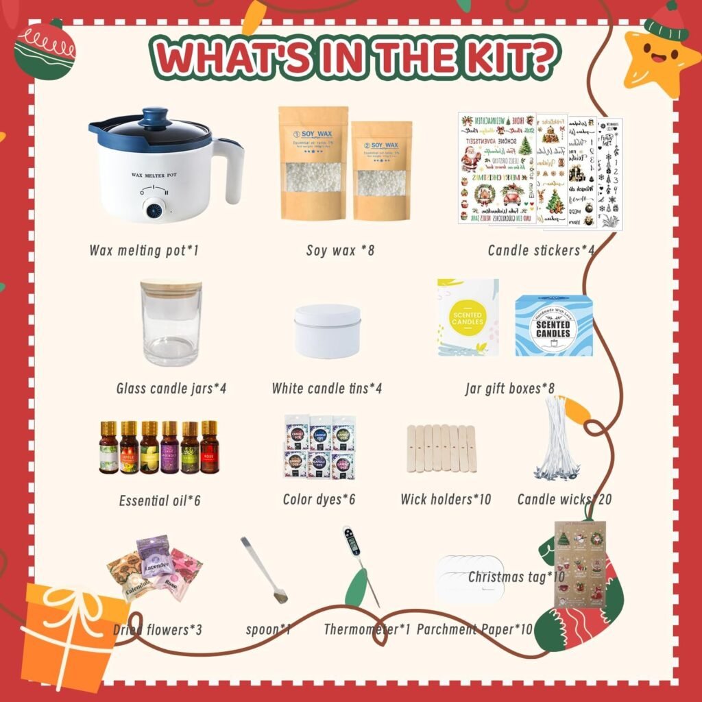 DIY Candle Making Kit with Wax Melter, Make Your Own Scented Candles at Home with Christmas Candle Tattoo, All-in-One Wax Melts Kit for Adults
