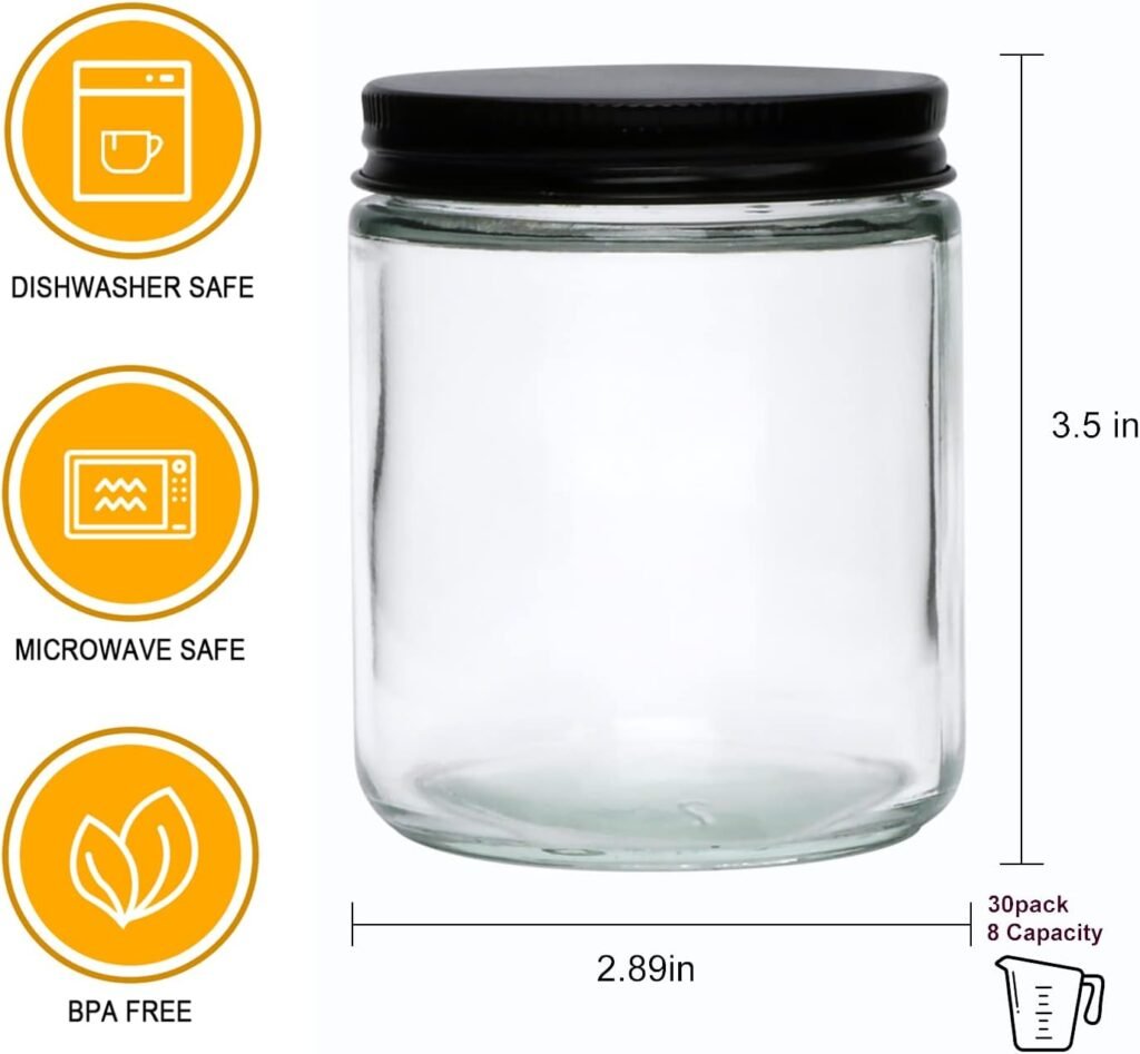 Encheng 8 OZ Glass Jars with Metal Lids,Clear Round Empty Candle Jars with Airtight Lids,Small Mason Canning Jars for Food,Candle,Honey,Candy,30 Pack. Encheng 8 OZ Glass Jars with Metal Lids,Clear Round Empty Candle Jars with Airtight Lids,Small Mason Canning Jars for Food,Candle,Honey,Candy,30 Pack.