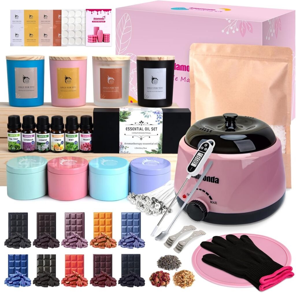 Full Set Premium Soy Candle Making Kit Supplies-Soy Wax,Dried flowers,Colorful Jars Tins Dyes,Pleasant Scents More - DIY Starter Scented Candles Making Kit for Adults Beginners with Wax Melter Full Set Premium Soy Candle Making Kit Supplies-Soy Wax,Dried flowers,Colorful Jars Tins Dyes,Pleasant Scents More - DIY Starter Scented Candles Making Kit for Adults Beginners with Wax Melter