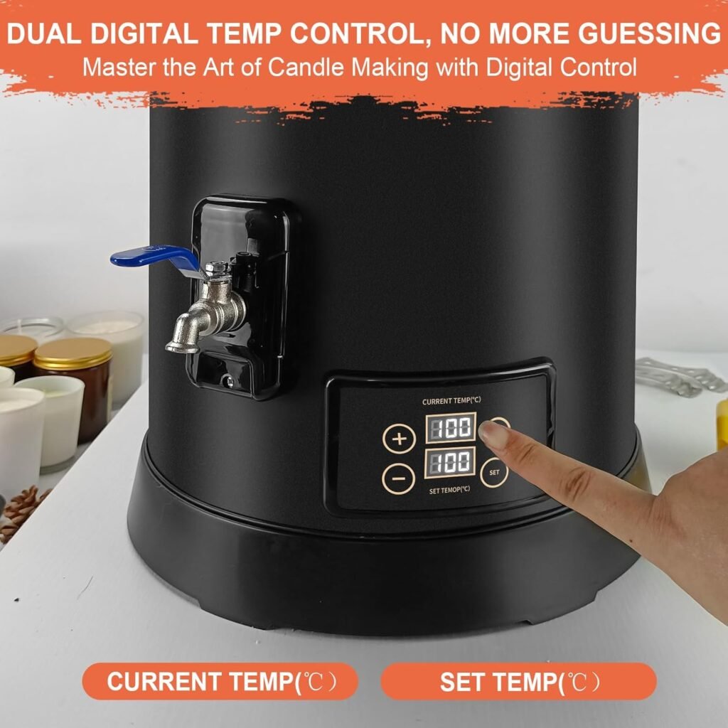Leerie 30Lbs Digital Commercial Wax Melter for Candle Making - D15 Large Candle Wax Melting Pot with Accurate Temperature Control  Holds 30Lbs Melted Wax for Candle Making Business