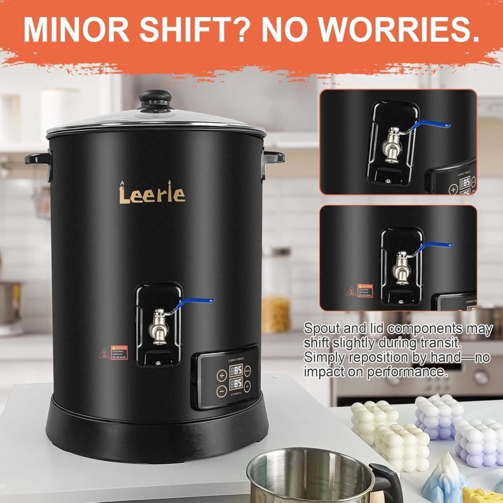 Leerie 30Lbs Digital Commercial Wax Melter for Candle Making - D15 Large Candle Wax Melting Pot with Accurate Temperature Control  Holds 30Lbs Melted Wax for Candle Making Business