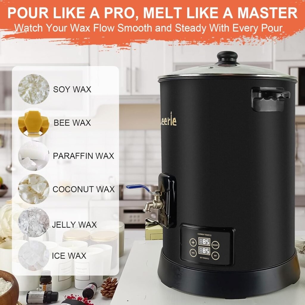 Leerie 30Lbs Digital Commercial Wax Melter for Candle Making - D15 Large Candle Wax Melting Pot with Accurate Temperature Control  Holds 30Lbs Melted Wax for Candle Making Business