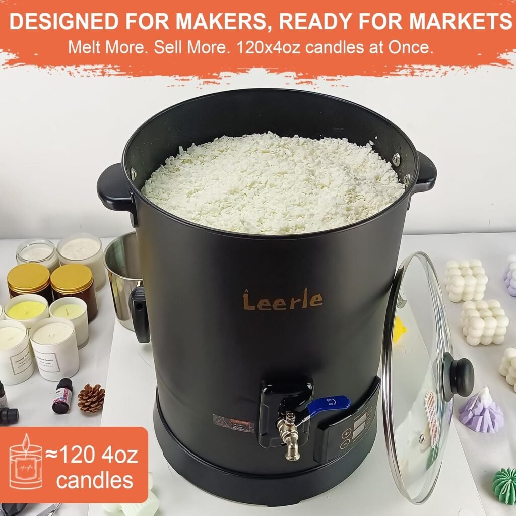 Leerie 30Lbs Digital Commercial Wax Melter for Candle Making - D15 Large Candle Wax Melting Pot with Accurate Temperature Control  Holds 30Lbs Melted Wax for Candle Making Business
