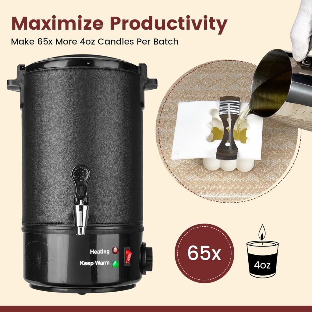 POWLAB Commercial 8L Wax Melter for Candle Making - Electric Candle Maker Machine with Easy Pour Spout, Temperature Control  Quick Melt Design - Ideal for Soap, Soy Wax, Home or Business Use