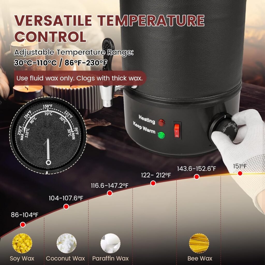 POWLAB Commercial 8L Wax Melter for Candle Making - Electric Candle Maker Machine with Easy Pour Spout, Temperature Control  Quick Melt Design - Ideal for Soap, Soy Wax, Home or Business Use
