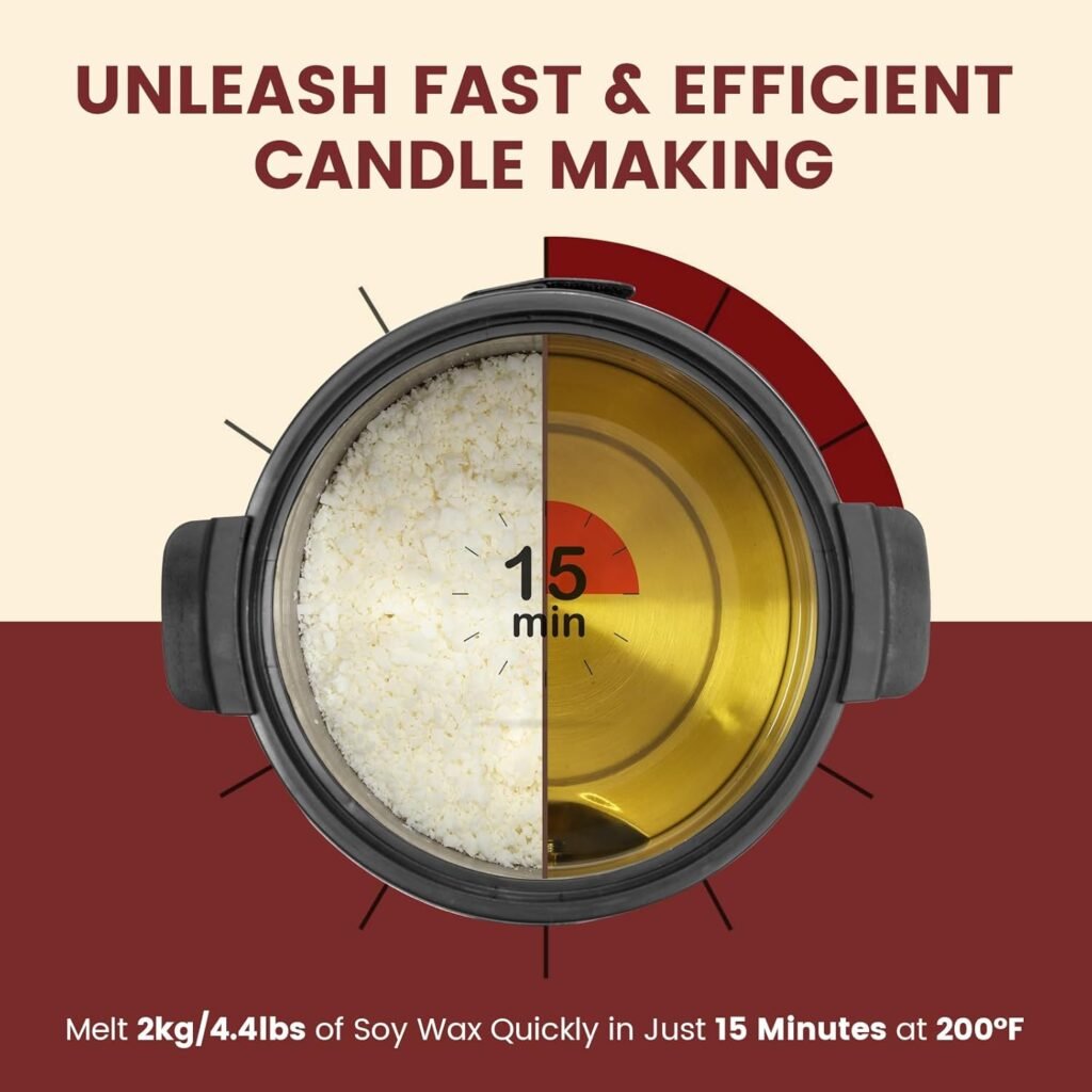 POWLAB Commercial 8L Wax Melter for Candle Making - Electric Candle Maker Machine with Easy Pour Spout, Temperature Control  Quick Melt Design - Ideal for Soap, Soy Wax, Home or Business Use