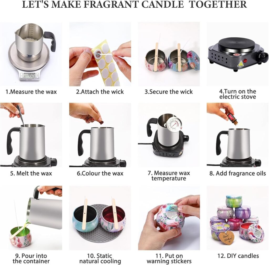 SAEUYVB Candle Making Kit, Candle Making Kit for Adults - DIY Starter Soy Candle Making Supplies-Including Soy Wax,Electric Stove,Melting Pot,Candle Wicks,Rich Scents,Stickers,Etc