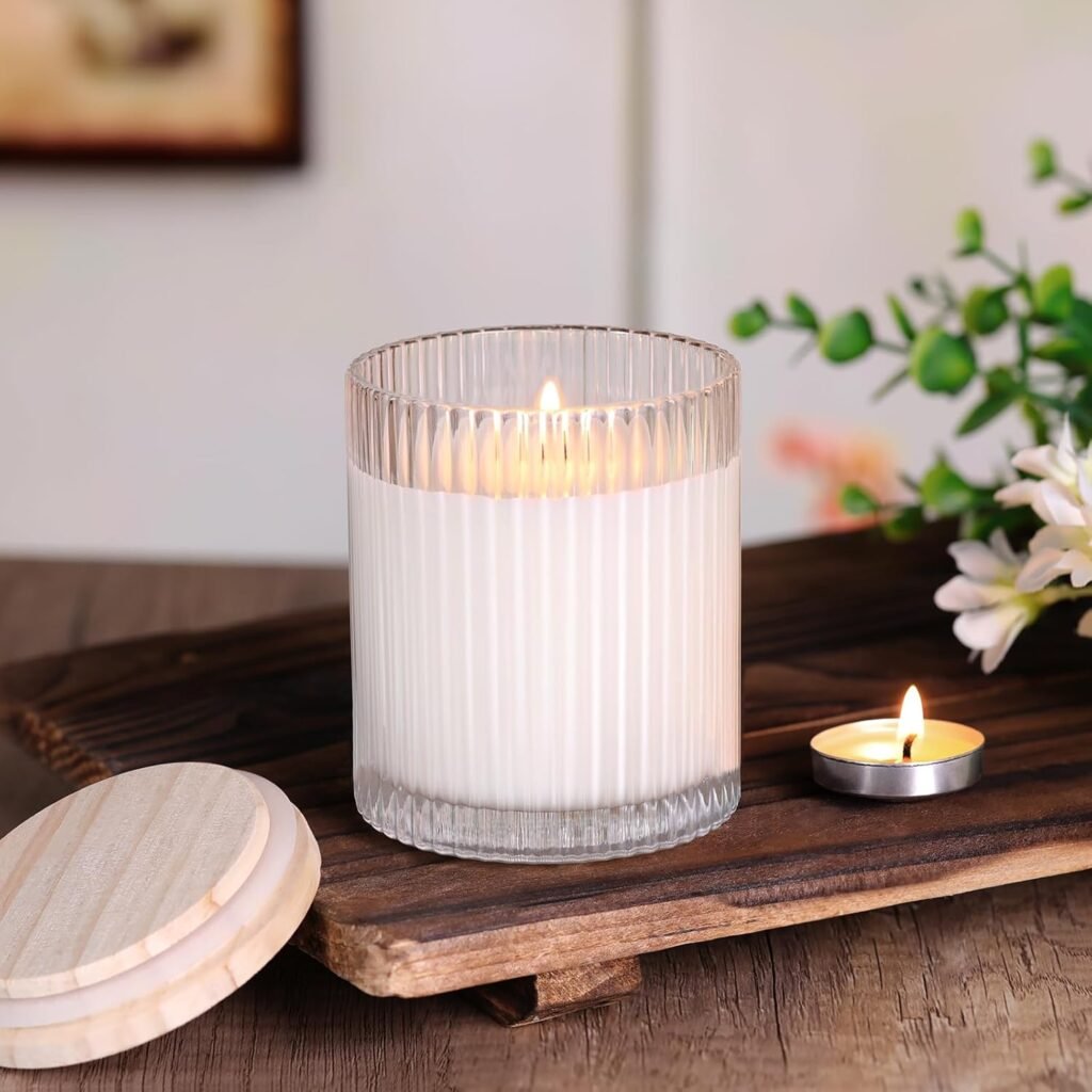 sunnyfuture 10 OZ Clear Candle Jars for Making Candles Set of 8, Ribbed Glass Candle Jars with Wood Lids and Labels, Candle Containers for DIY, Gifts, Home Decoration sunnyfuture 10 OZ Clear Candle Jars for Making Candles Set of 8, Ribbed Glass Candle Jars with Wood Lids and Labels, Candle Containers for DIY, Gifts, Home Decoration