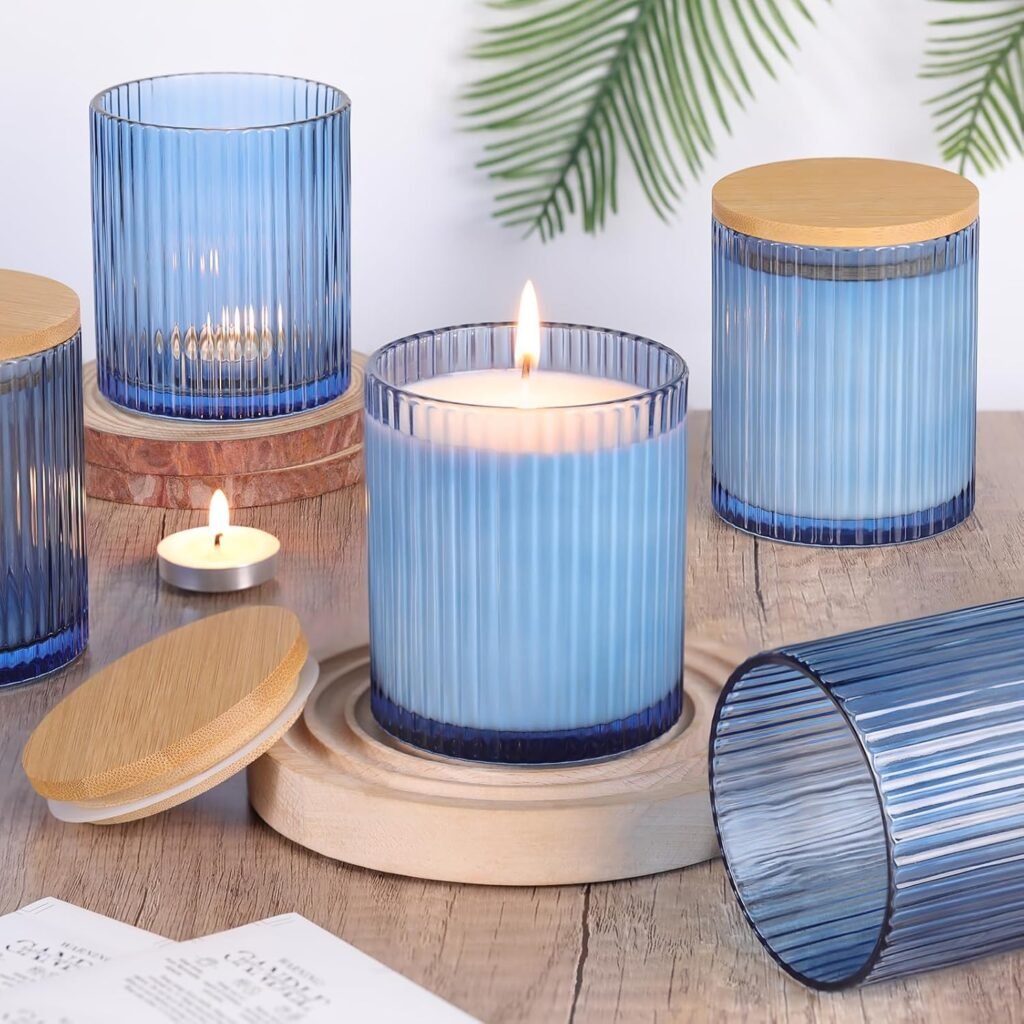 sunnyfuture 10 OZ Clear Candle Jars for Making Candles Set of 8, Ribbed Glass Candle Jars with Wood Lids and Labels, Candle Containers for DIY, Gifts, Home Decoration sunnyfuture 10 OZ Clear Candle Jars for Making Candles Set of 8, Ribbed Glass Candle Jars with Wood Lids and Labels, Candle Containers for DIY, Gifts, Home Decoration