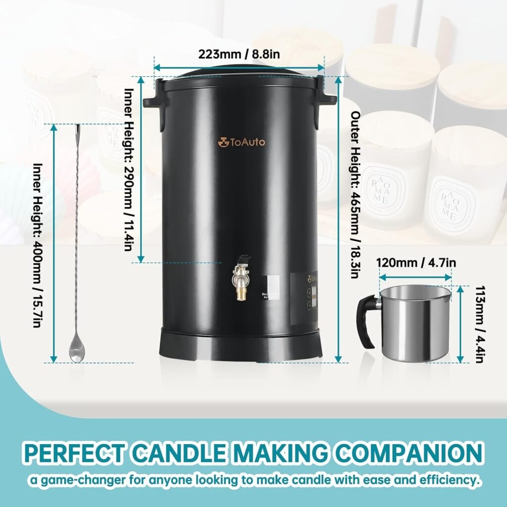 TOAUTO 20Lbs Digital Wax Melter for Candle Making Commercial Electric Wax Melting Pot with Accurate Temperature Control Panel Fast Pouring Spout Easy Clean 1100W 120V