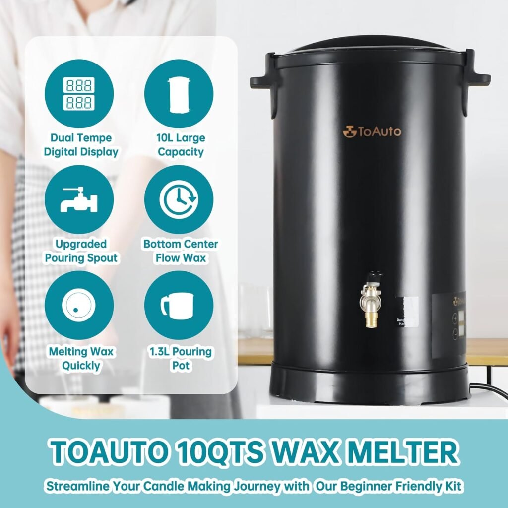 TOAUTO 20Lbs Digital Wax Melter for Candle Making Commercial Electric Wax Melting Pot with Accurate Temperature Control Panel Fast Pouring Spout Easy Clean 1100W 120V