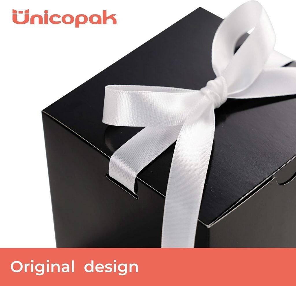 UnicoPak 50 Pack 4x4x4 Black Gift Boxes, Elegant Small Gift Boxes with Lids for Birthday Party Wedding Holiday Christmas, Gift Box for Ornaments Treats Candle Mug Crafting