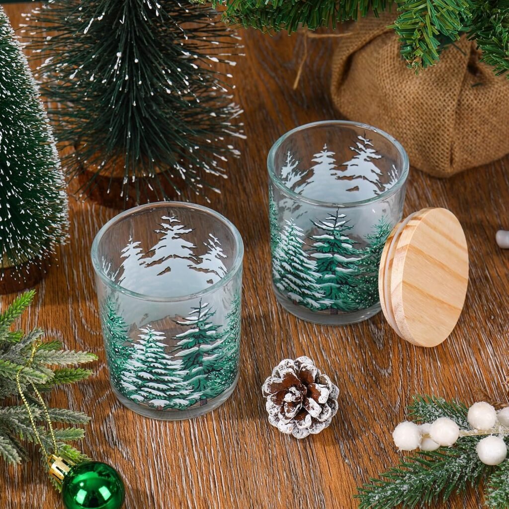 Whaline 12pcs christmas empty candle jar with wooden lid xmas tree glass candle container for candles making storing kit
