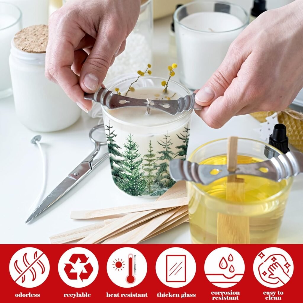 Whaline 12Pcs Christmas Empty Candle Jar with Wooden Lid Xmas Tree Glass Candle Container for Candles Making Storing Kitchen Table Centerpiece Decoration
