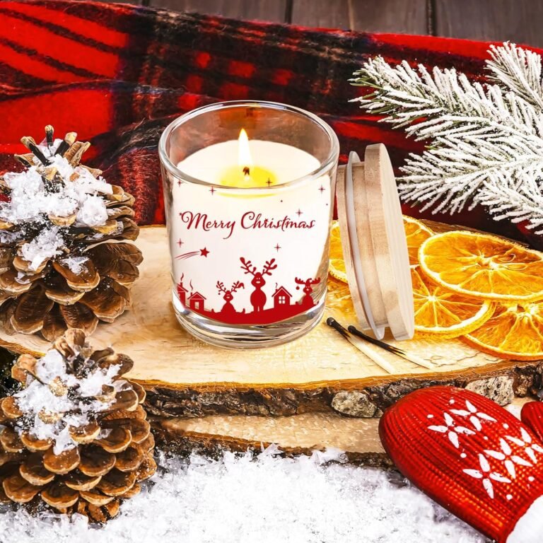 Ziliny 10 pcs vintage christmas glass candle jars empty containers bulk 7 oz glass jars with cork lids tins for christma