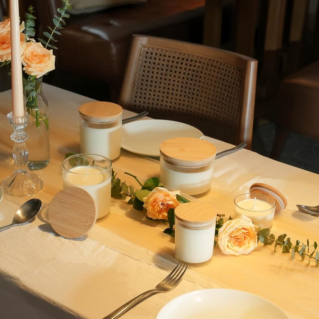 14 oz Glass Candle Jars, 6-Pack 2/3 Wick Candle Jars for Making Candles, Empty Thick Glass Wide-Mouth Jars with Bamboo Lids  Wick Kits, Candle Containers Bulk - Clear