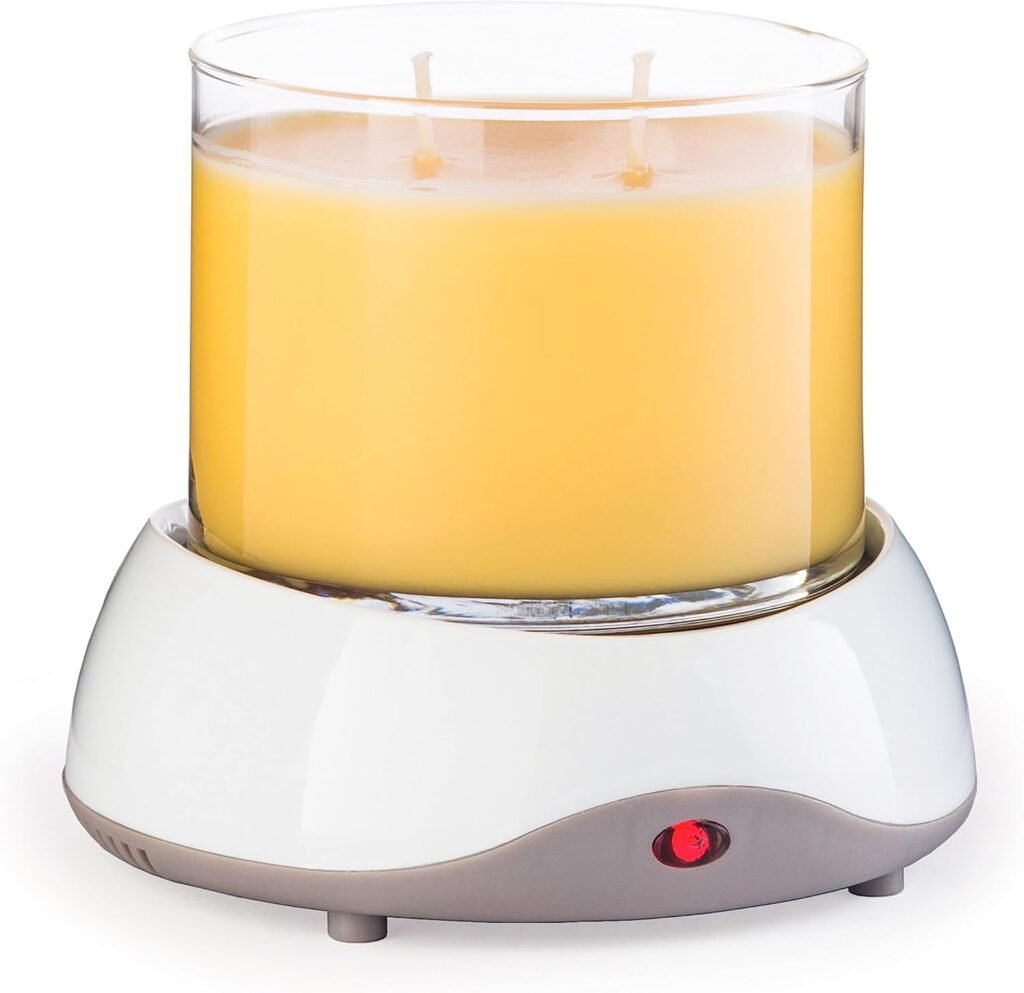CANDLE WARMERS ETC. Auto Shutoff Candle Warmer Plate (White, Plug-in) – Modern Candle Wax Warmer with 8-Hour Timer