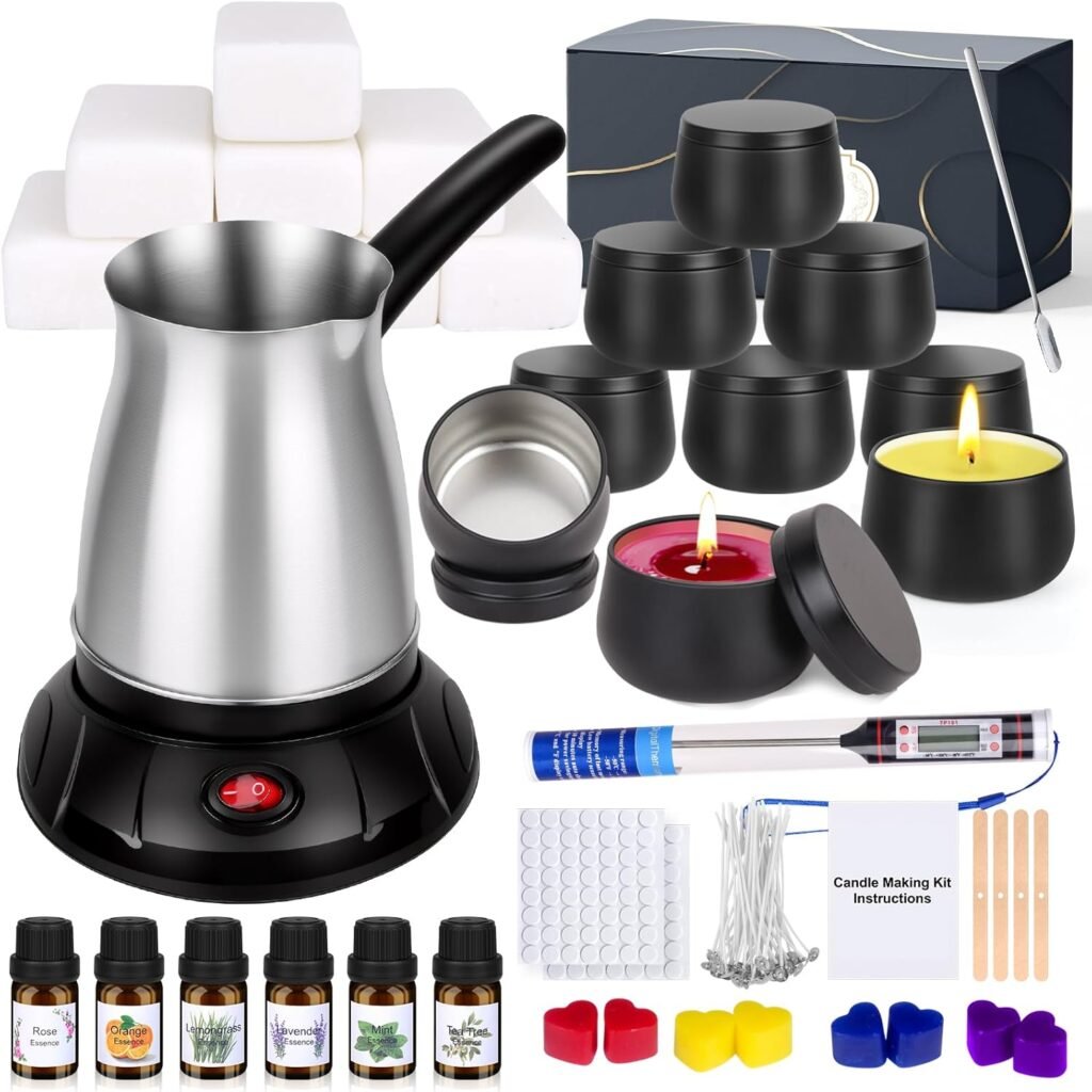 KIYTARBOO Candle Making Kit with Wax Melter, DIY Soy Candles Making Supplies for Adults and Beginners, Complete Jar Candle Kit for Starter, Perfect as Home Decoration Party Gift