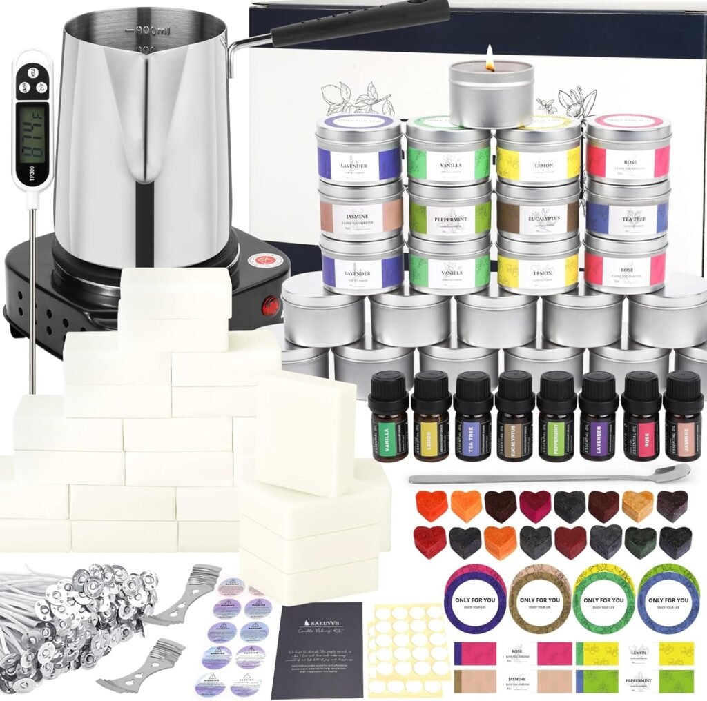 SAEUYVBCandle Making Kit,Candle Making Kit with Wax Melter, Complete Candle Making Kit for Adults Beginners, Candle Making Supplies, DIY Arts Crafts Kits Perfect as Home Decorations SAEUYVBCandle Making Kit,Candle Making Kit with Wax Melter, Complete Candle Making Kit for Adults Beginners, Candle Making Supplies, DIY Arts Crafts Kits Perfect as Home Decorations