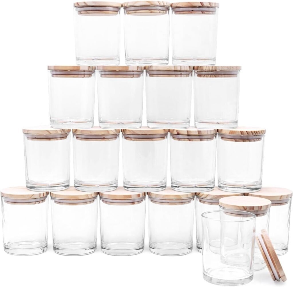 Thick Candle Jars for Making Candles 20 Pcs, 7 OZ Empty Jars with Wood Lids for Candle Making, Sample Container, Clear Thick Candle Jars for Making Candles 20 Pcs, 7 OZ Empty Jars with Wood Lids for Candle Making, Sample Container, Clear