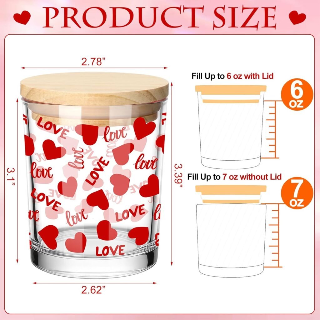 Ziliny 10 Pcs Love Valentine Glass Candle Jars Empty Containers Bulk 7 oz Glass Jars with Cork Lids Tins for Valentine Holiday Candle Making Storing Biscuits Tea Party Favors