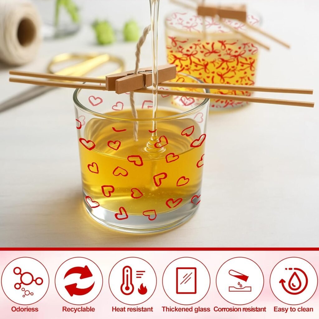 Ziliny 10 Pcs Love Valentine Glass Candle Jars Empty Containers Bulk 7 oz Glass Jars with Cork Lids Tins for Valentine Holiday Candle Making Storing Biscuits Tea Party Favors