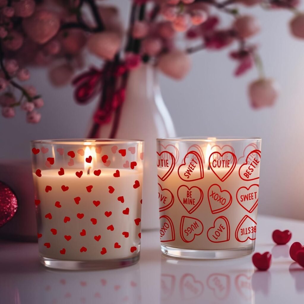 Ziliny 10 Pcs Love Valentine Glass Candle Jars Empty Containers Bulk 7 oz Glass Jars with Cork Lids Tins for Valentine Holiday Candle Making Storing Biscuits Tea Party Favors