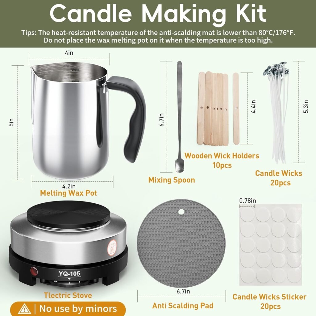 CasaCulina New Candle Making Kit with Hot Plate, Candle Making Supplies with Wax Melting Pot, Stirring Spoon, Anti-Scalding Pad, Candle Wicks, Wooden Wick Holders, Candle Making Pouring Pot CasaCulina New Candle Making Kit with Hot Plate, Candle Making Supplies with Wax Melting Pot, Stirring Spoon, Anti-Scalding Pad, Candle Wicks, Wooden Wick Holders, Candle Making Pouring Pot