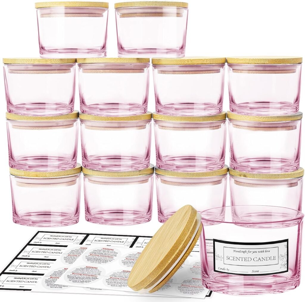 CONNOO Pack 4oz Spring Glass Candle Jars with Airtight Bamboo Lids for Making Candles, Bulk Small Wide Mouth Empty Candle Containers with Sticky Warning Labels - Dishwasher Safe CONNOO Pack 4oz Spring Glass Candle Jars with Airtight Bamboo Lids for Making Candles, Bulk Small Wide Mouth Empty Candle Containers with Sticky Warning Labels - Dishwasher Safe