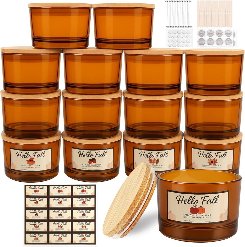 CONNOO Pack 4oz Spring Glass Candle Jars with Airtight Bamboo Lids for Making Candles, Bulk Small Wide Mouth Empty Candle Containers with Sticky Warning Labels - Dishwasher Safe CONNOO Pack 4oz Spring Glass Candle Jars with Airtight Bamboo Lids for Making Candles, Bulk Small Wide Mouth Empty Candle Containers with Sticky Warning Labels - Dishwasher Safe