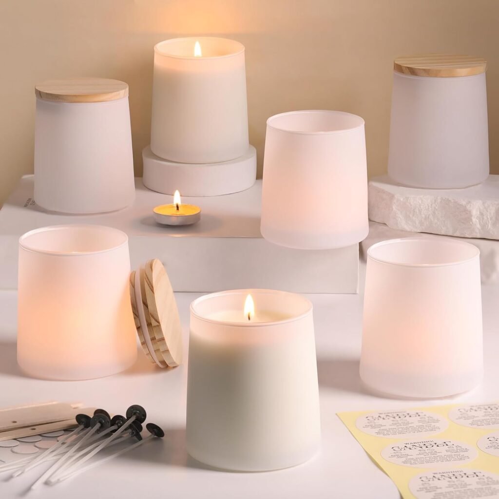 DARJEN Pack Matte White Candle Jars for Making Candles- OZ Empty Glass Candle Making Jars with Making Kits, Candle Making Supplies Candle Containers for Home DIY GIFS