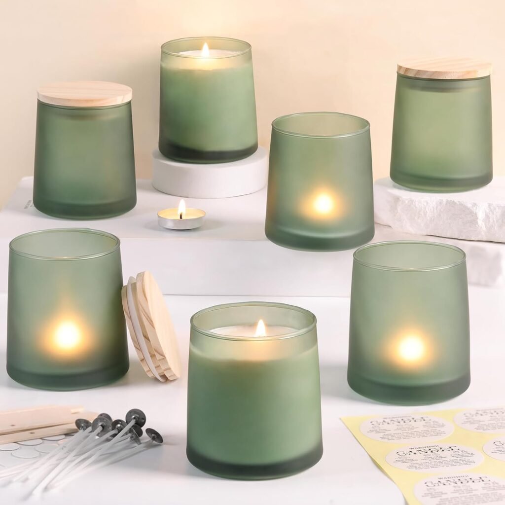 DARJEN Pack Matte White Candle Jars for Making Candles- OZ Empty Glass Candle Making Jars with Making Kits, Candle Making Supplies Candle Containers for Home DIY GIFS
