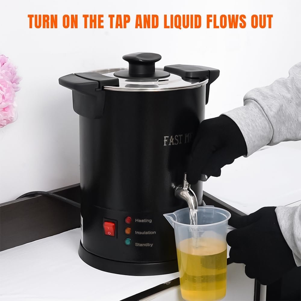 FAST MELT Liter Wax Melter for Candle Making, Electric Wax Melting Pot with Easy Pour Spout 30-110C Temp Control, Easy Clean for Home Candle Business Starter (Heat Gun + Gloves + Measuring Cup)