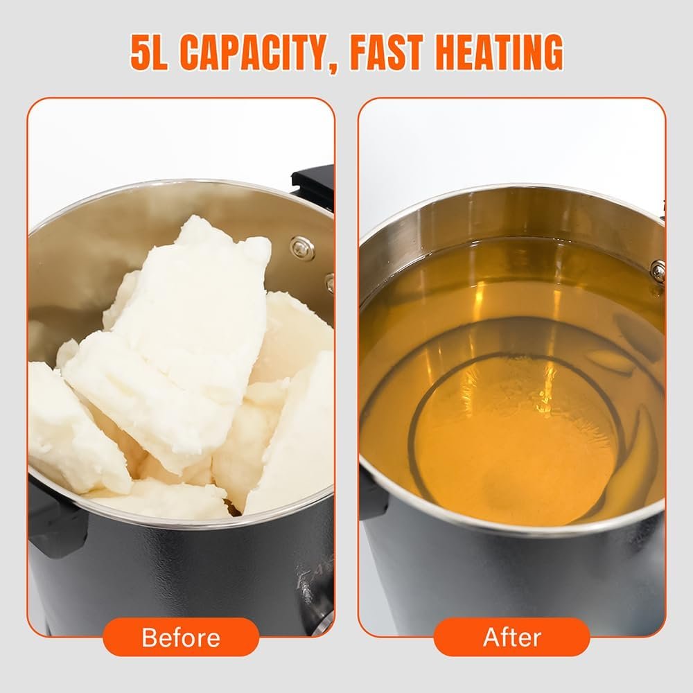 FAST MELT Liter Wax Melter for Candle Making, Electric Wax Melting Pot with Easy Pour Spout 30-110C Temp Control, Easy Clean for Home Candle Business Starter (Heat Gun + Gloves + Measuring Cup)