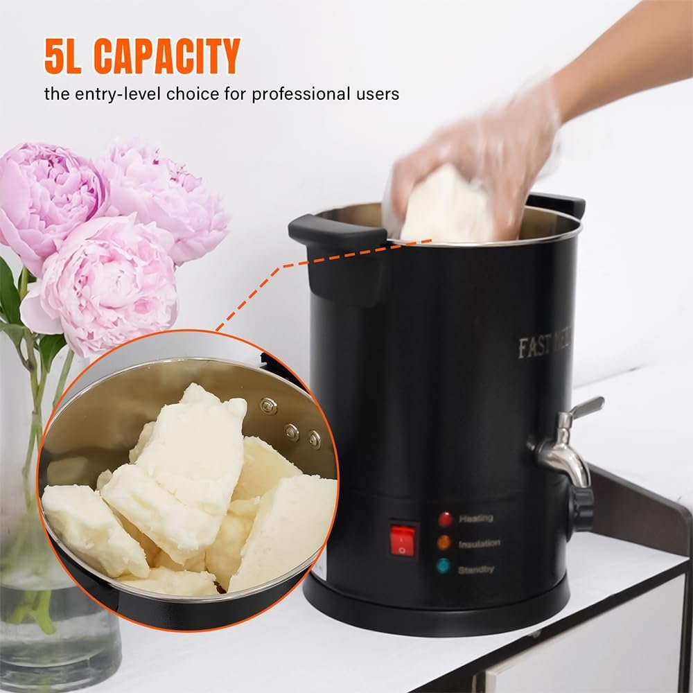 FAST MELT Liter Wax Melter for Candle Making, Electric Wax Melting Pot with Easy Pour Spout 30-110C Temp Control, Easy Clean for Home Candle Business Starter (Heat Gun + Gloves + Measuring Cup)