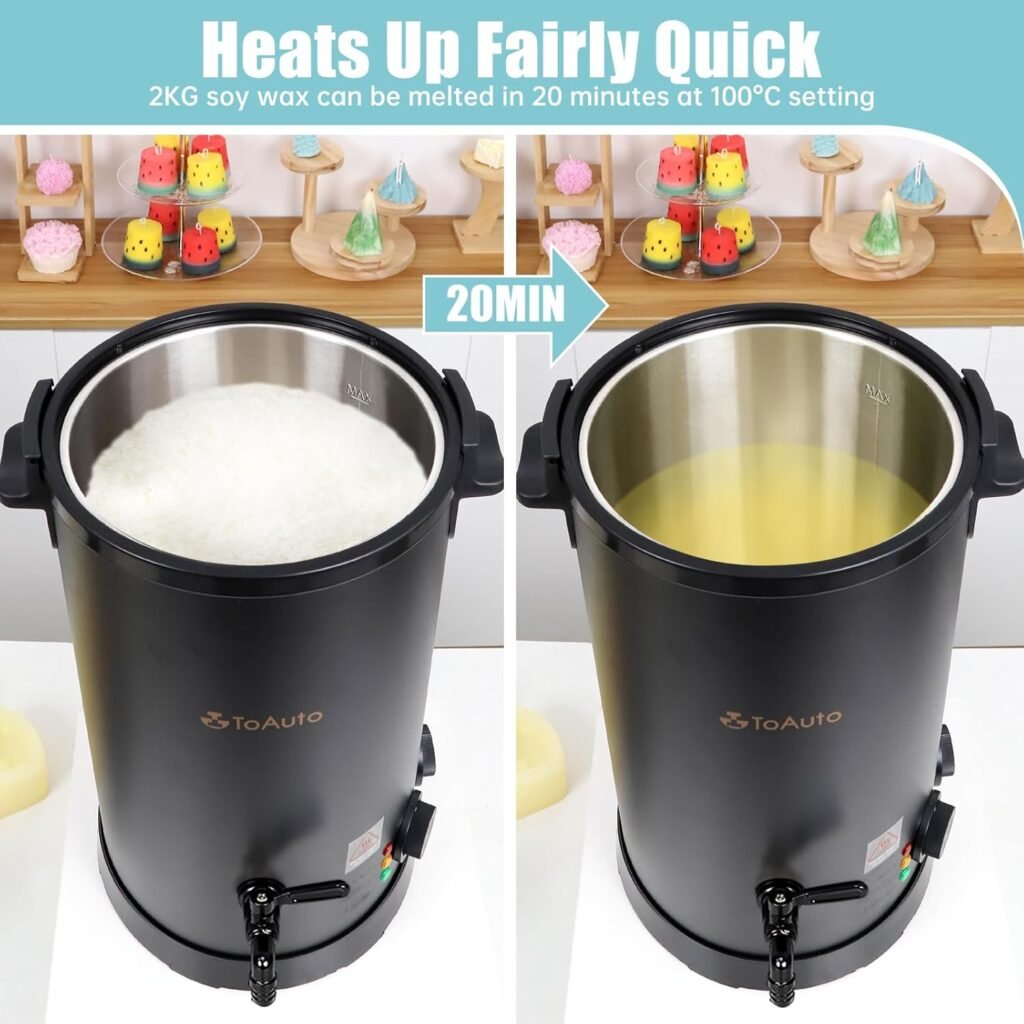 Toauto 20lbs wax melter for candle making candle wax melting pot with three power adjustment 60 to 100 degrees temp sett