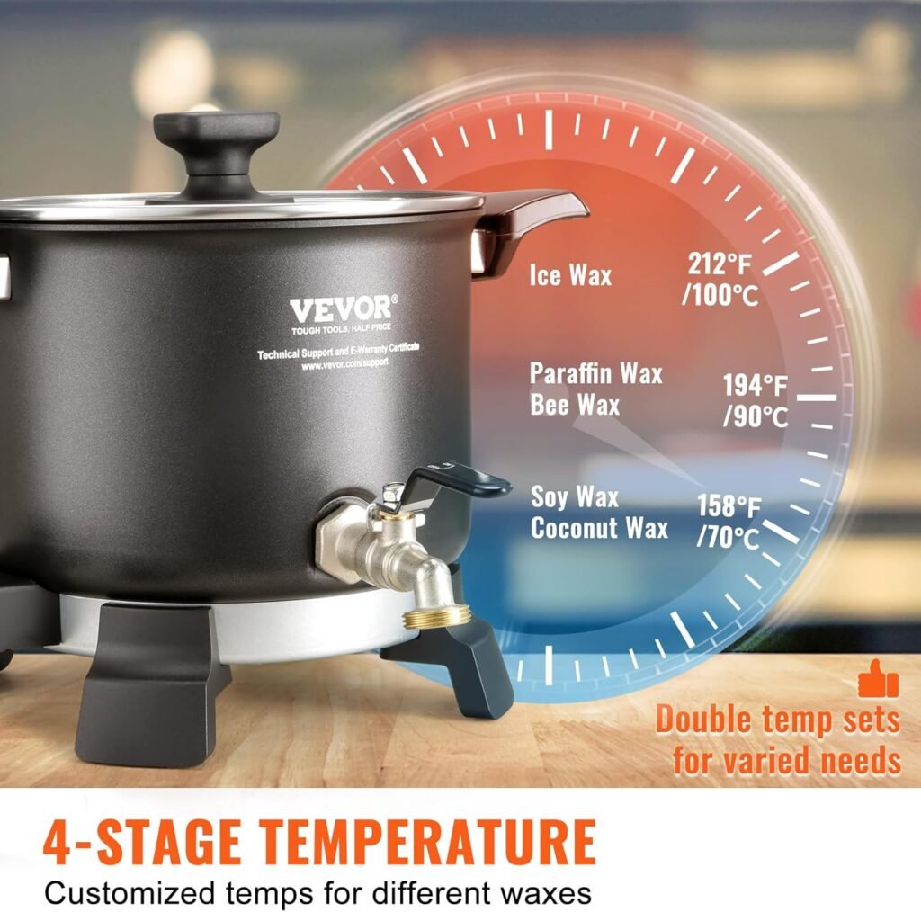 VEVOR 8Lbs Wax Melter for Candle Making, Large Electric Wax Melting Pot, 4-Level Temperature Control, Easy Pour Spout Easy Clean for Candle Soap Cream Beauty Bulk Production Business or Home ASIN