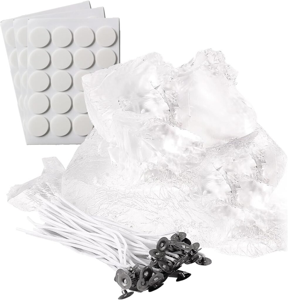 2.2 Lb Gel Wax for Candle Making Set, DIY Clear Gel Candle Wax, Handmade Jelly Candle Making Kit with 50pcs Wicks and 60pcs Wick Stickers