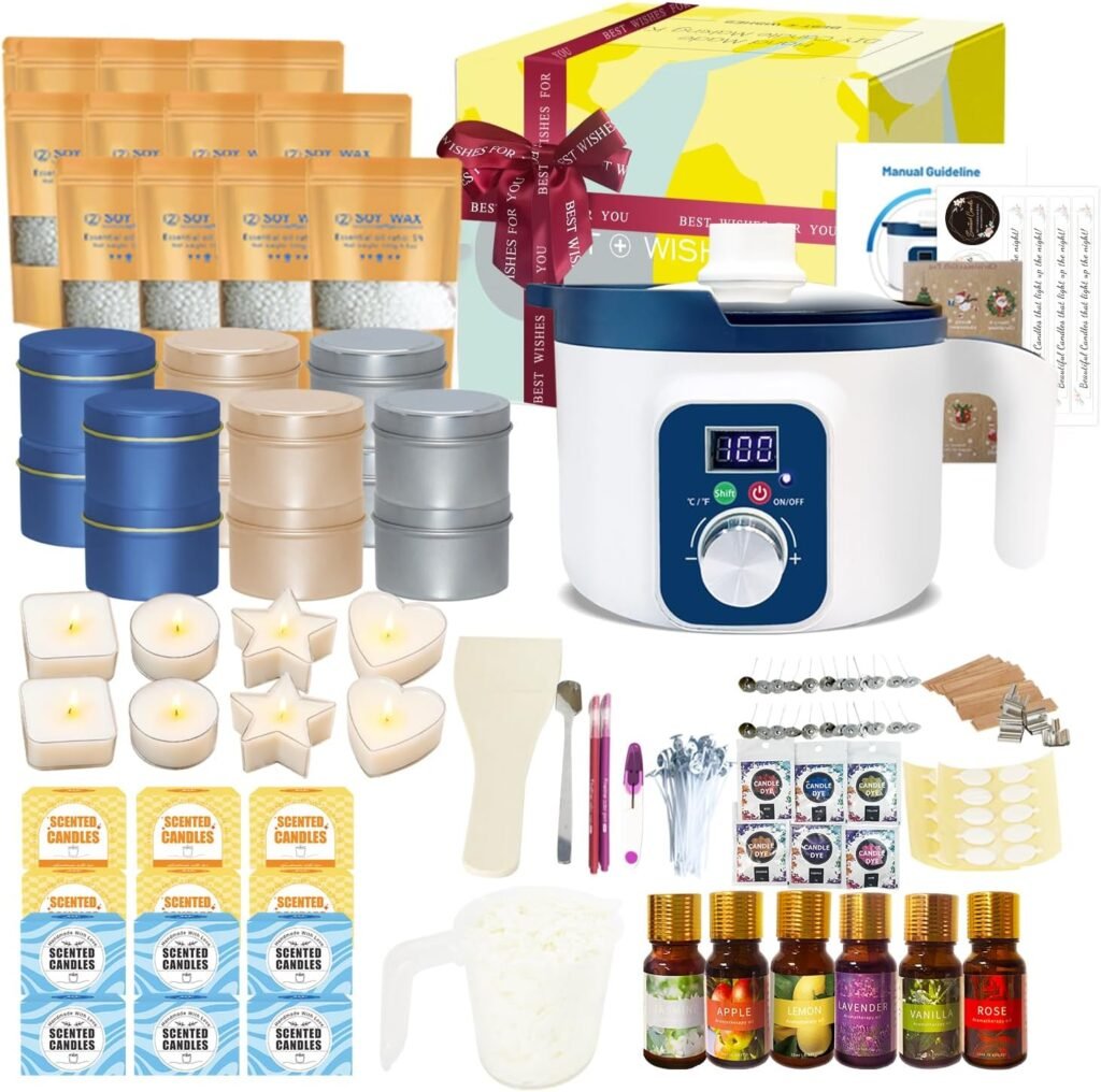 DIY Candle Making Kit for Adults with Smart Wax Melting Pot, Soy Wax, Jars, Tealight Candle Molds, Wax Making Kit for Candles with Digital Wax Melting Pot